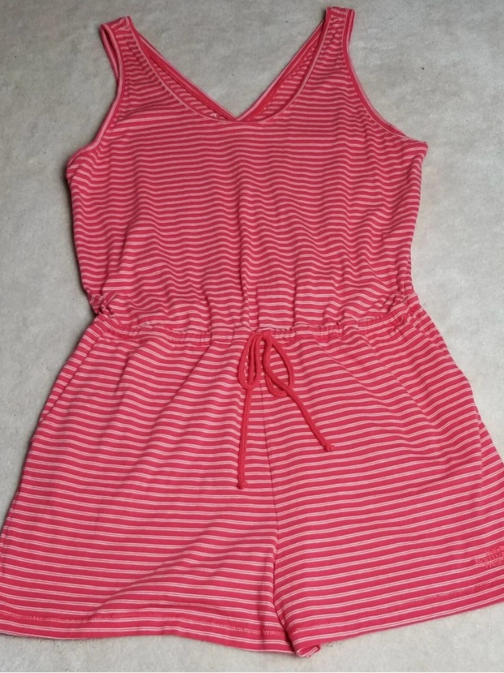 The North Face Coral Pink Striped Drawstring Romper NWT